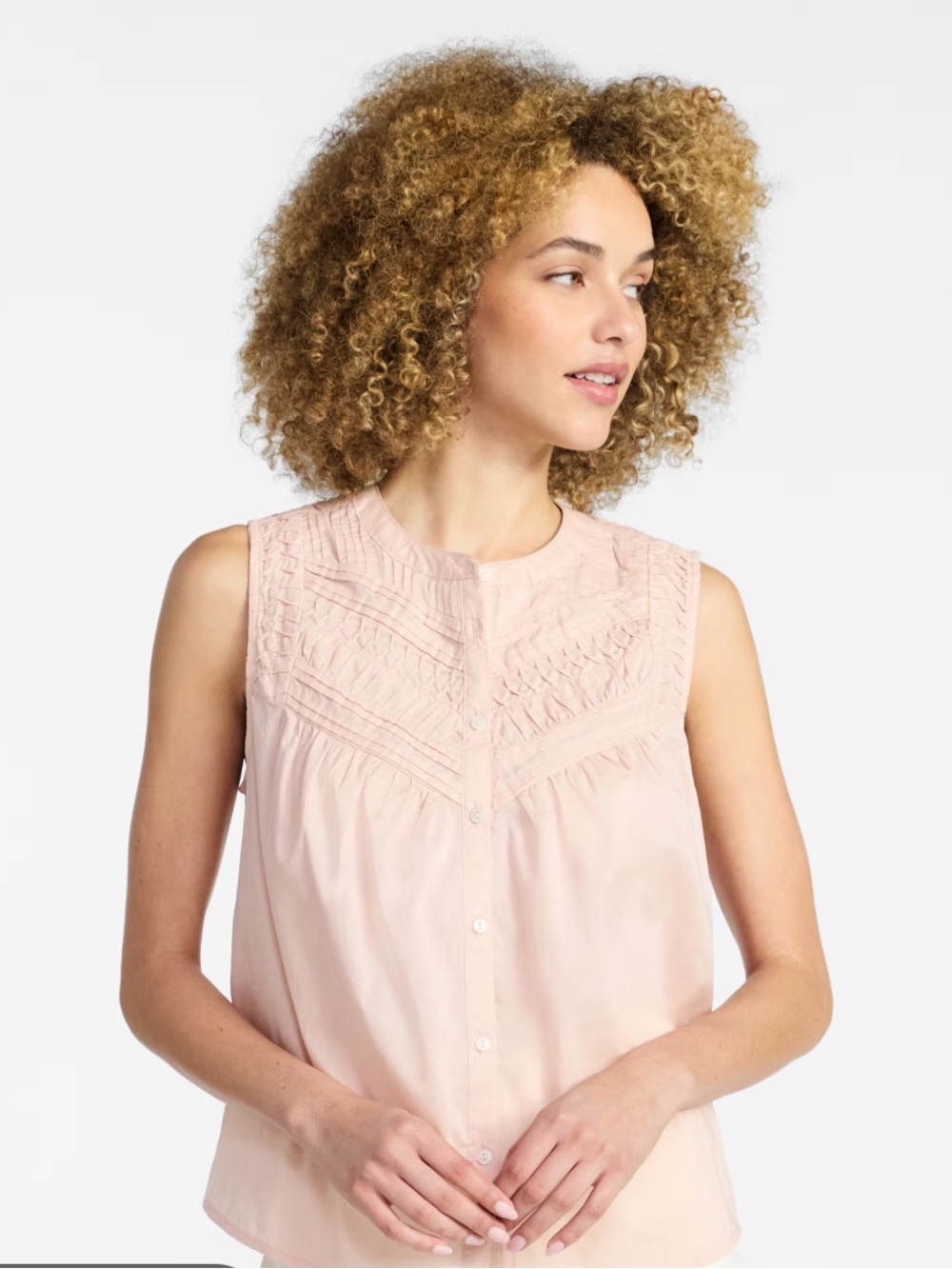 NWT time and tru pleated Sleeveless Pintuck Button-Front Top - Pink XS